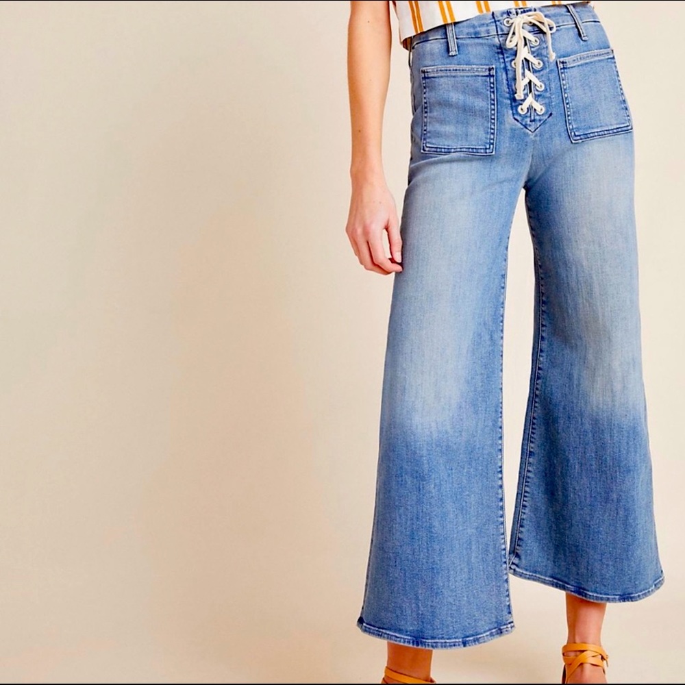 MOTHER The Lace-Up Roller High Rise Cropped Jeans